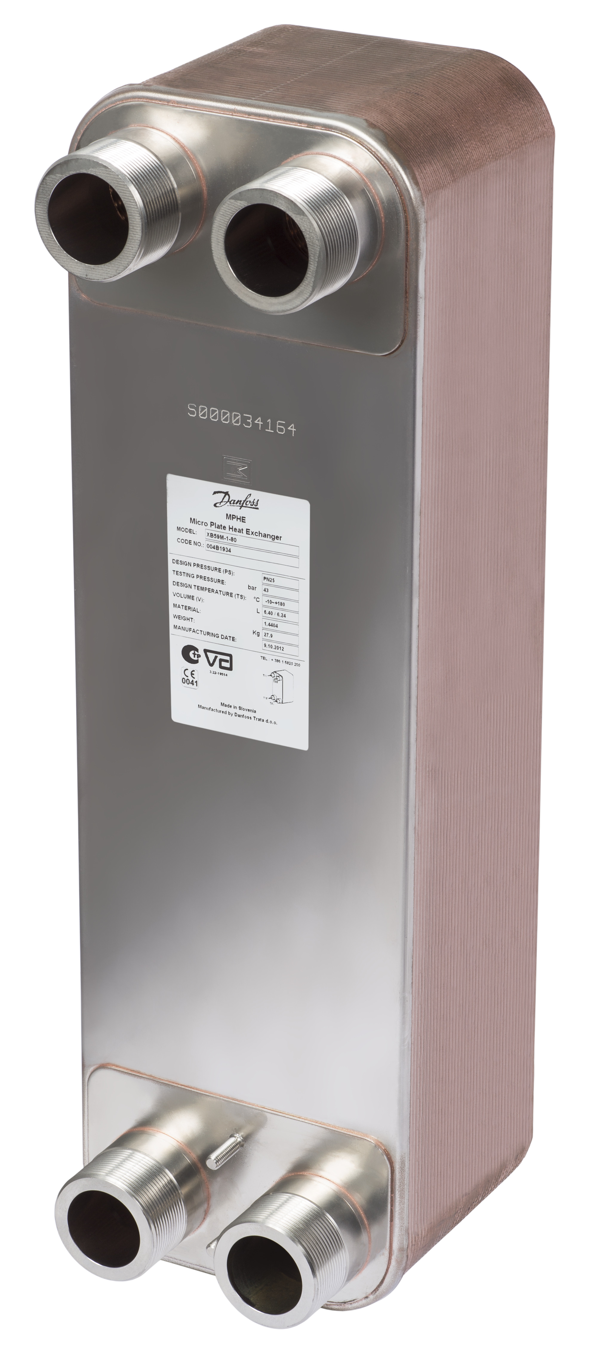 Danfoss Паяный пластинчатый теплообменник серии XB59M XB 59M-1-60 Паяный ТО 004B1932  - Вид №6