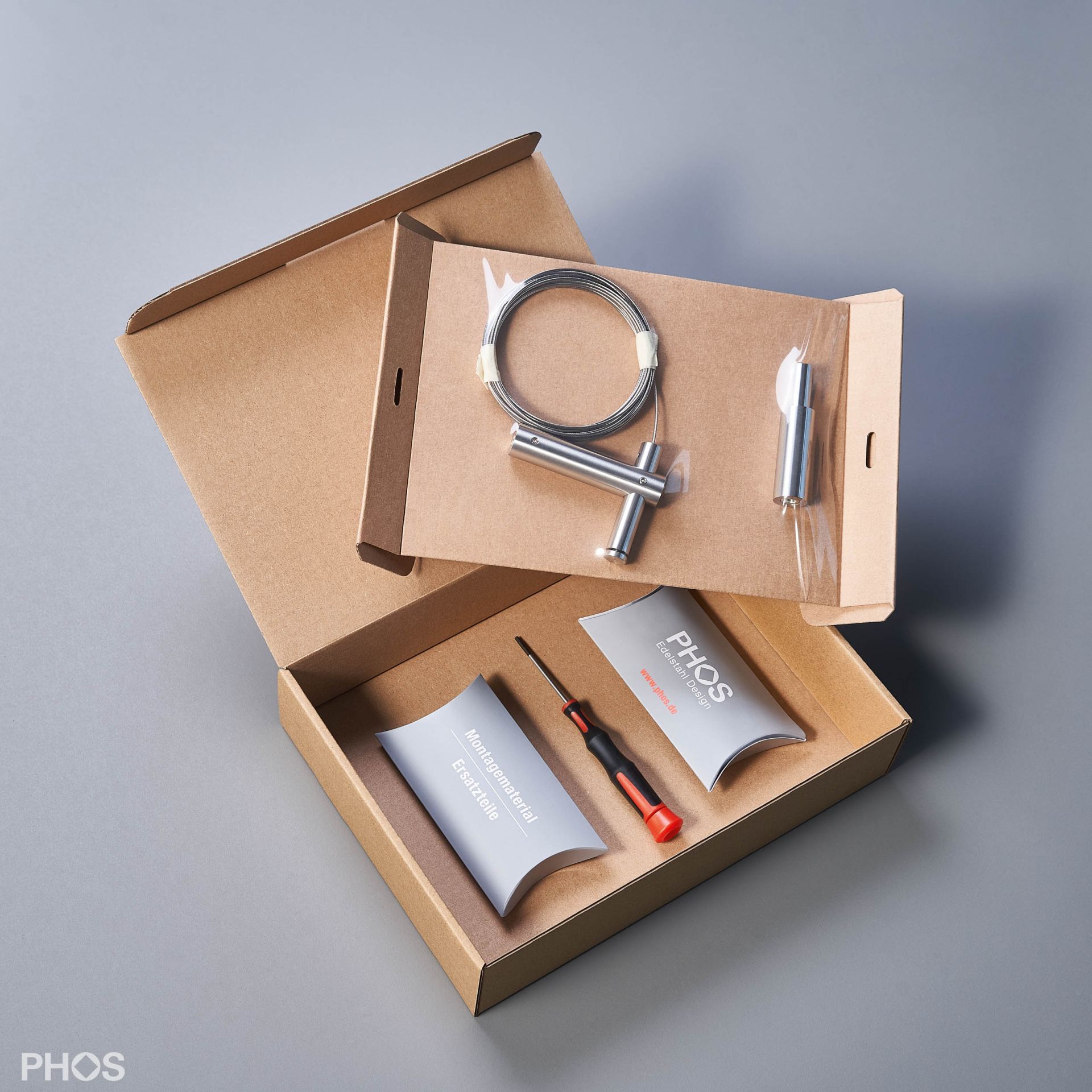 SSAL2080Set10SU104 Система натяжения кабеля в осевом направлении с угловой направляющей до 10 метров, среднее расстояние от стены или потолка PHOS  - Вид №1