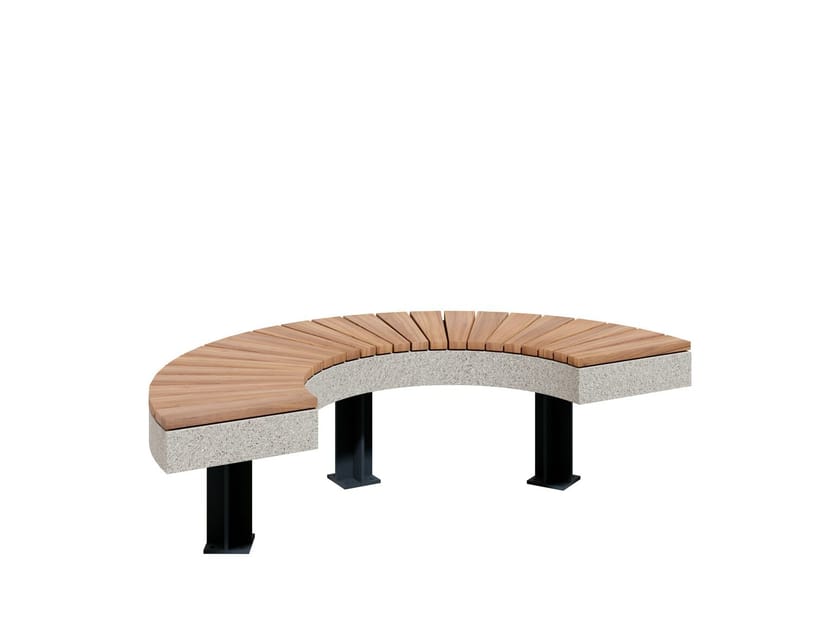 Изогнутая скамейка из бетона и дерева без спинки amop основы ARCH-00103660