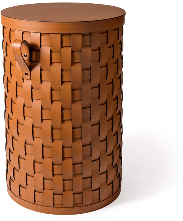 Высокая круглая корзина Demetra - Ø 40XH60 см / регенерированная кожа_светло-серый