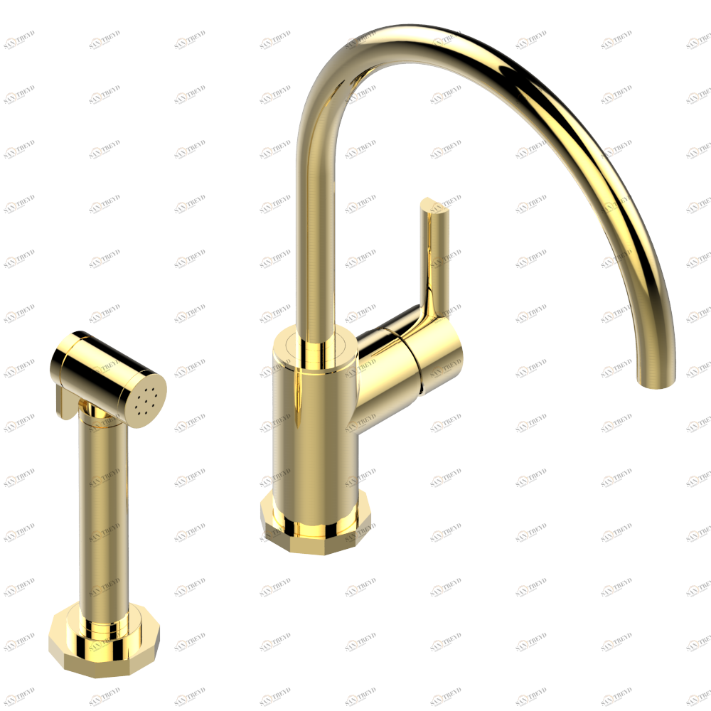 G8A-6181N/D Смеситель для кухонной мойки с ручным душем однорычажный Thg-paris Les Ondes Покрытие PVD золотистый цвет G8A 6181N/D CAT.F