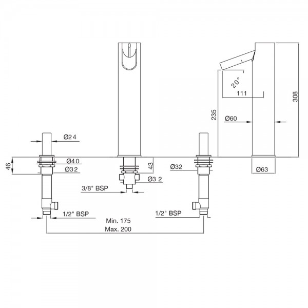 FLE-CHR-63195 Смеситель на 3 отверстия Artize Fleur Хром - Вид №1