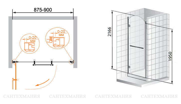 Душевая дверь в нишу CEZARES RETRO-A-B-1-90-CP-Br-L - Вид №1