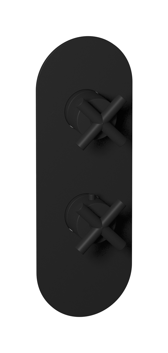 Комплект наружных частей термостата с дивертером на 2 потребителя - вертикальная овальная панель с ручками Wow WE ARE IB eua612npnwo Matt Black Aqua