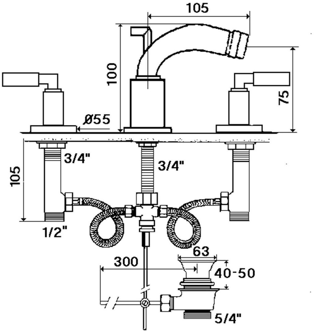 rvb Смеситель для биде, столешница, на 3 отверстия Cliff 4091.--.57 - Вид №1