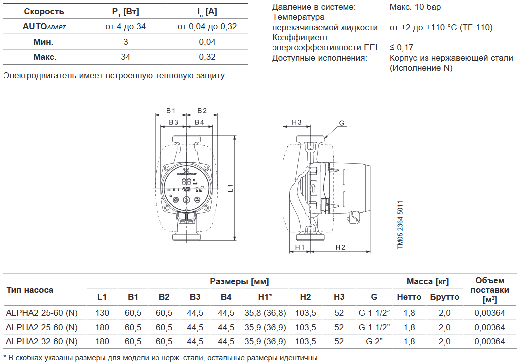 Циркуляционный насос GRUNDFOS ALPHA2 32-60 N 99411448 - Вид №2