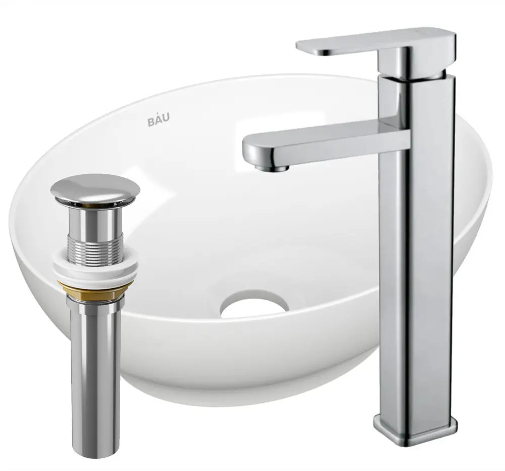 91133143 Раковина накладная Bauedge BAU Nimb BH1185 41 см со смесителем и выпуском цвет белый/серебристый/хром STLM-0987621