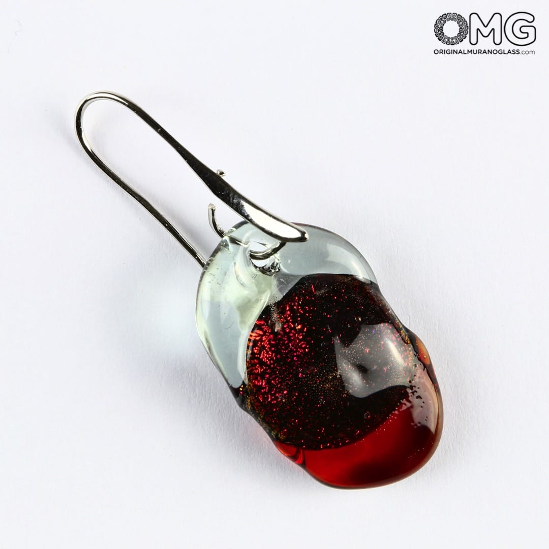 2465 ORIGINALMURANOGLASS Трёхцветные серьги из стекла соммерсо - красные - муранское стекло - Original Murano Glass OMG 2 см  - Вид №1