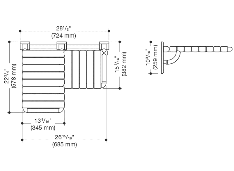 801.51US330L Сиденье для душа складное Г-образное (ada) HEWI USA Produkte  - Вид №1