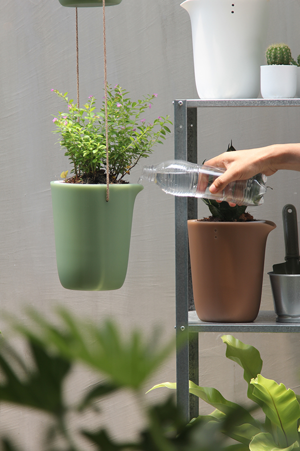 QL10307-GN-GY Горшок для полива растений oasis round pot s зелёный Qualy  - Вид №1