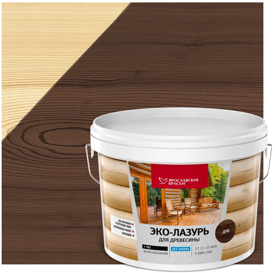 ЯРОСЛАВСКИЕ КРАСКИ Эко-Лазурь для древесины - защита и декор под дуб 2.7 л 83306805