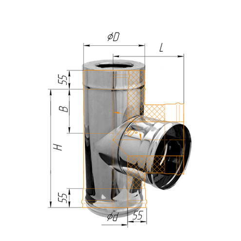 Сэндвич-тройник 90" Ferrum Ф180х280 оцинкованная сталь (430/0,5мм) FD11180N4FC