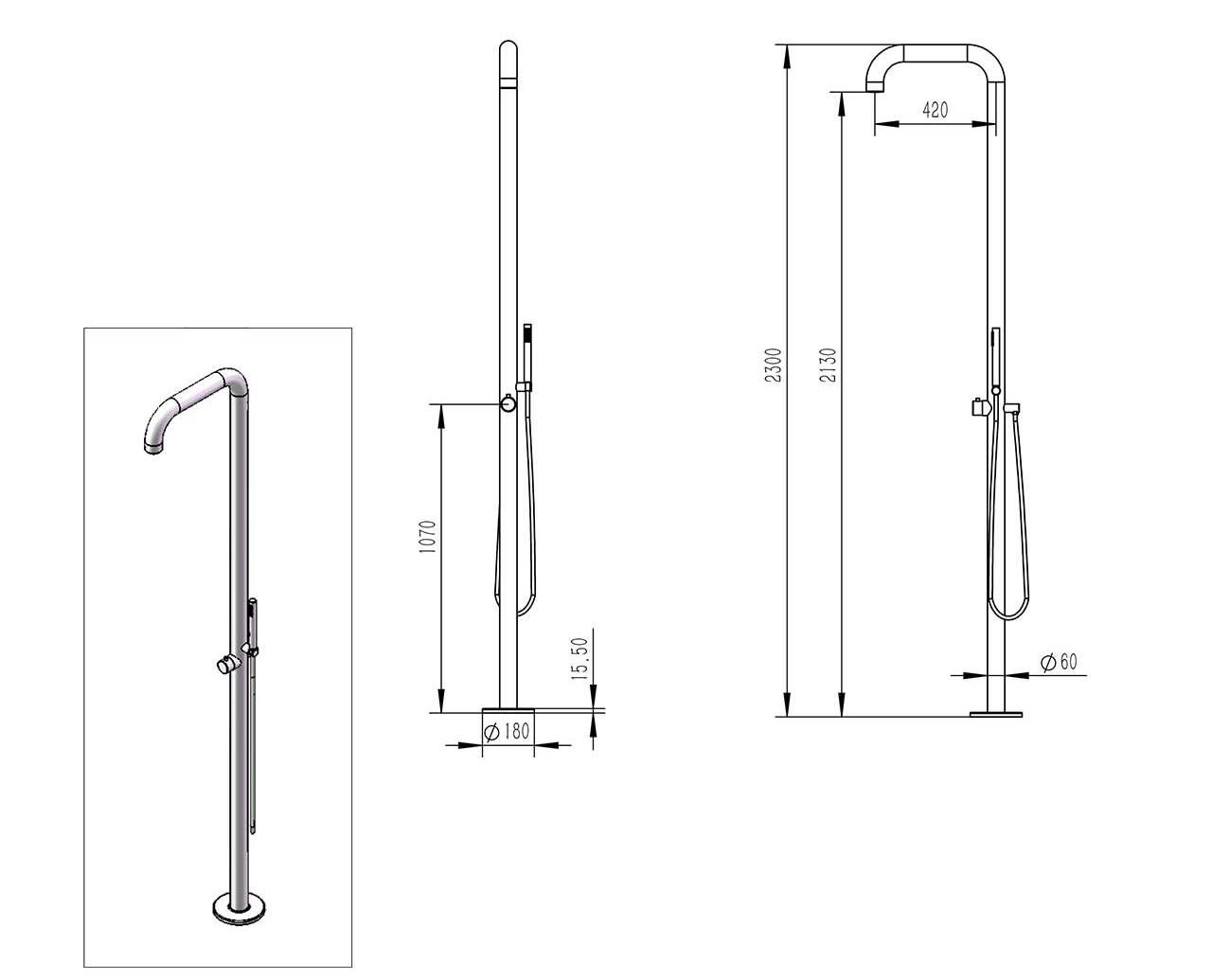 Открытый душ из нержавеющей стали с ручным душем SINED SASSARI ARCH-00067772 - Вид №8