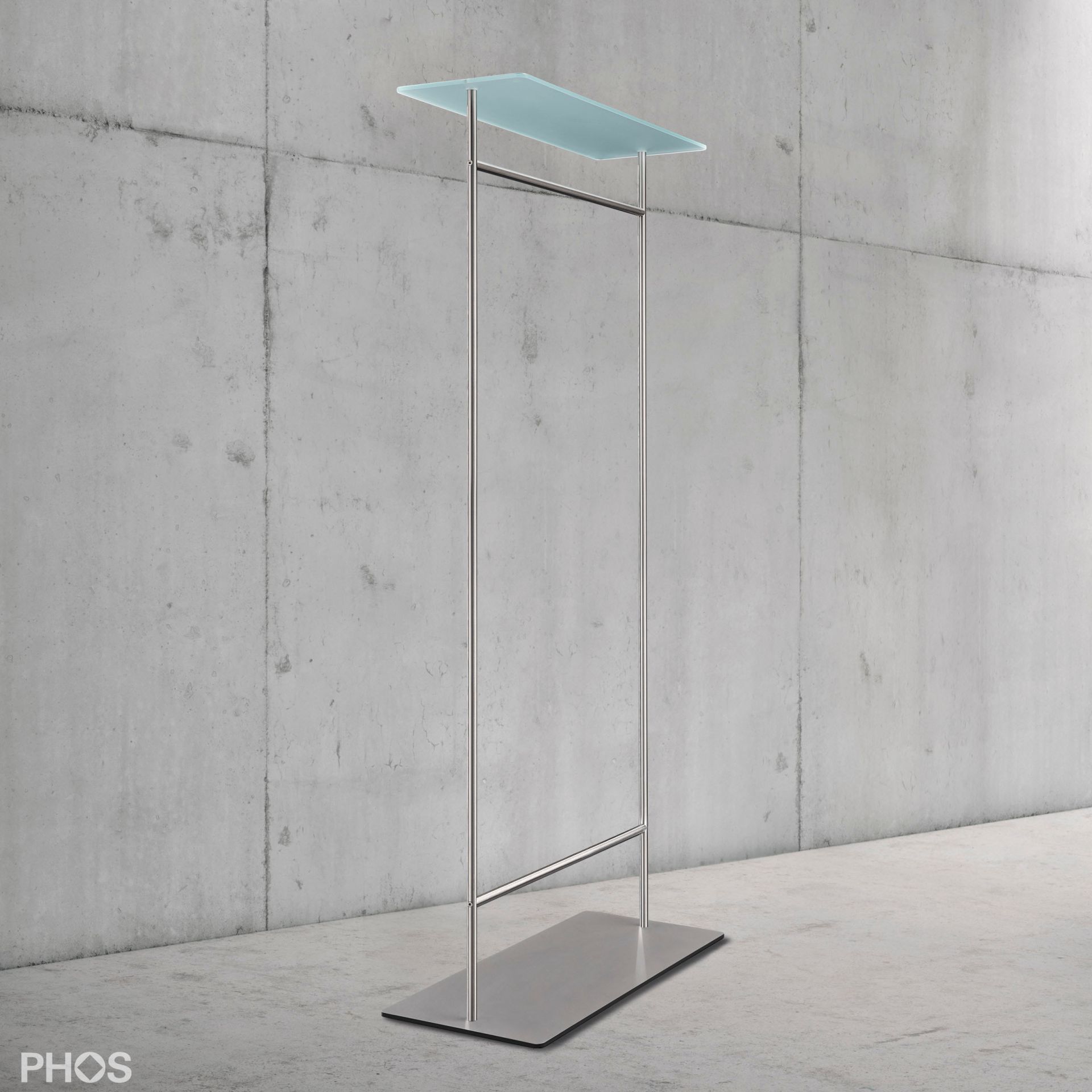 GST2G Гардероб-двойной с гладкой платяной штангой и стеклянной полкой, основание: серое. PHOS  - Вид №1