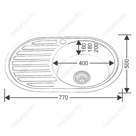 Мойка 7750 U MELANA 0,6/160 ДЕКОР врезная овальная с сифоном (180D tb *15) 180D tb (*15) - Вид №3