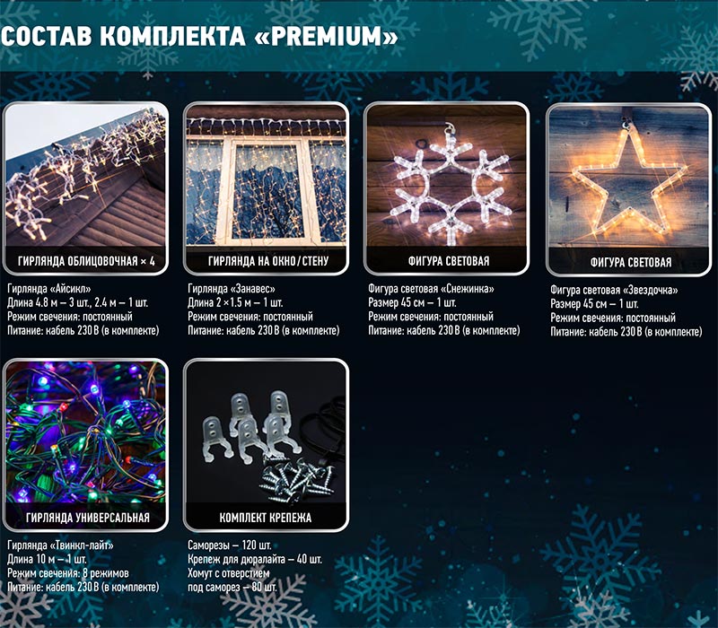 Новогодний набор для украшения загородного дома "Premium" 8 предметов, цвет гирлянд белый SUPERNW ГИРЛЯНДЫ, ГИРЛЯНДЫ И ОСВЕЩЕНИЕ 097673 Белый  - Вид №1