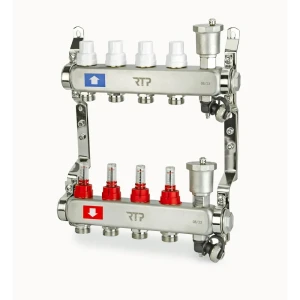 Коллекторная группа для теплого пола RTP 1"х3/4" евроконус 4 выхода нержавеющая сталь