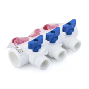 Коллектор с шаровыми кранами RTP 25 мм на 3 выхода 20 мм полипропилен