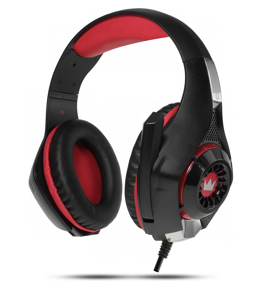 CMGH-101T Гарнитура игровая , black&red (подключение jack 3.5мм 4pin+ адаптер 2*jack spk+mic,частотный диапазон: 20гц-20,000 гц ,кабель 2.1м,размер d 250мм, регулировка громкости, микрофон на ножке) Crown Santreyd  - Вид №1