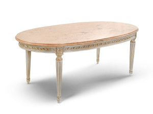 Деревянный и мраморный овальный журнальный столик