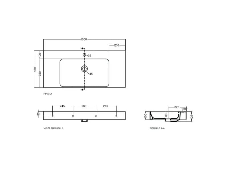 Керамическая прямоугольная раковина с столешницей COLAVENE Cento ARCH-00032288 - Вид №3
