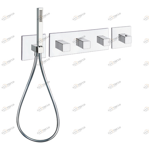 CRIXQ769 Внешние части термостатического смесителя для CRICS719 с ручным душем против известкового налета, гибким шлангом LONG LIFE и металлической пластиной Cristina Rubinetterie 