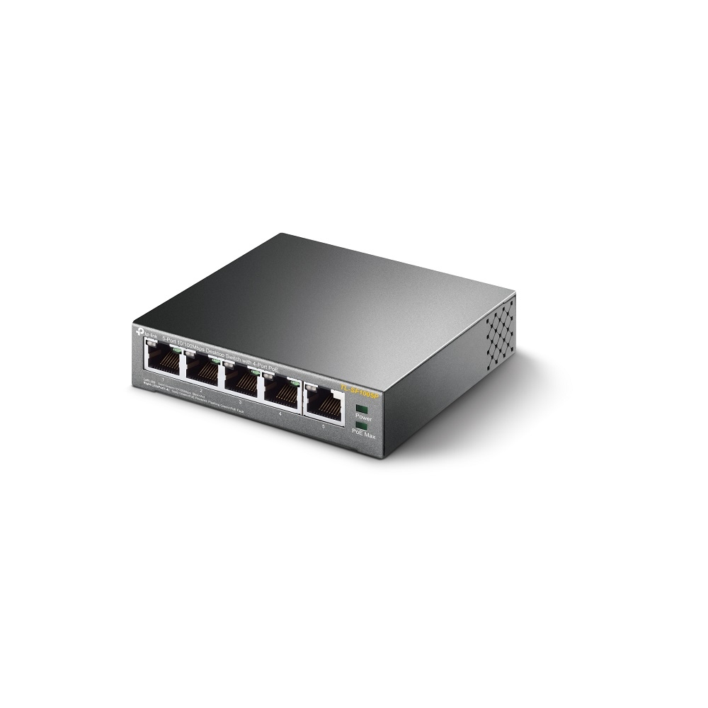 TL-SF1005P 5-port 10/100mbps desktop switch with 4-port poe, 5 10/100mbps rj45 ports including 4 poe ports, 58w poe power supply, steel case TP-Link Santreyd  - Вид №3