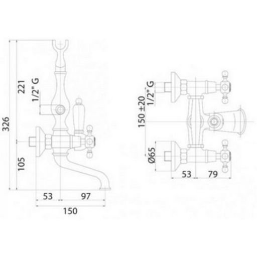 Смеситель на борт ванны с ручным душем, шлангом 150 см CEZARES GOLF-PBV-02-Bi - Вид №1