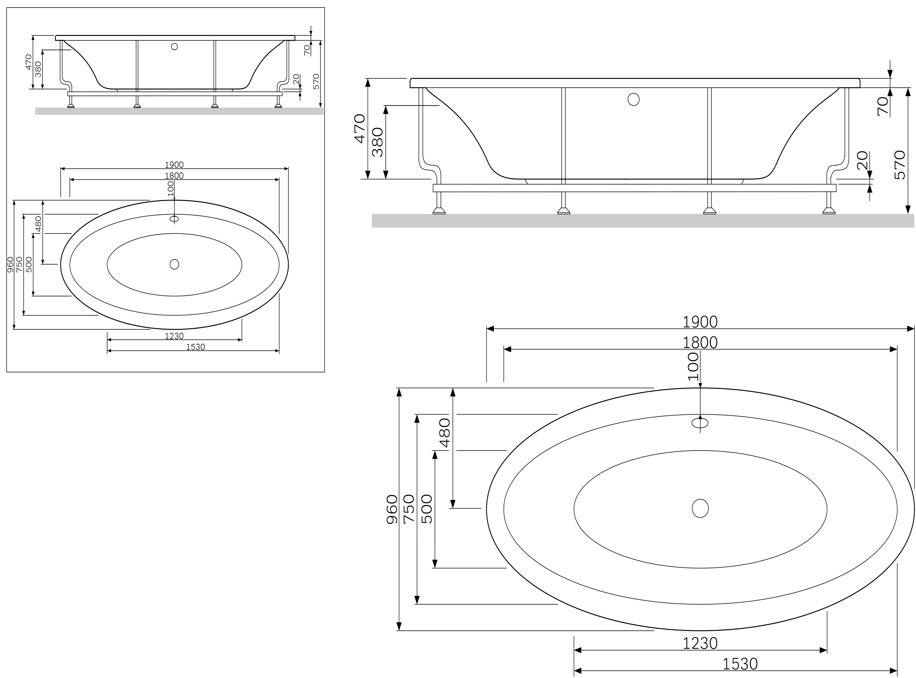 W1AA-190-095W-R каркас для ванны 190*95 см шт AM.PM Admire - Вид №1