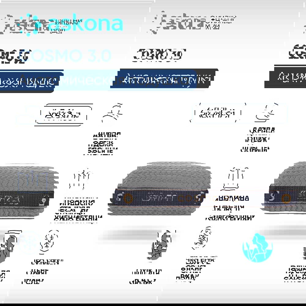 91077095 Подушка анатомическая Cosmo 3.0, 51x66 см, пена STLM-0471928 ASKONA