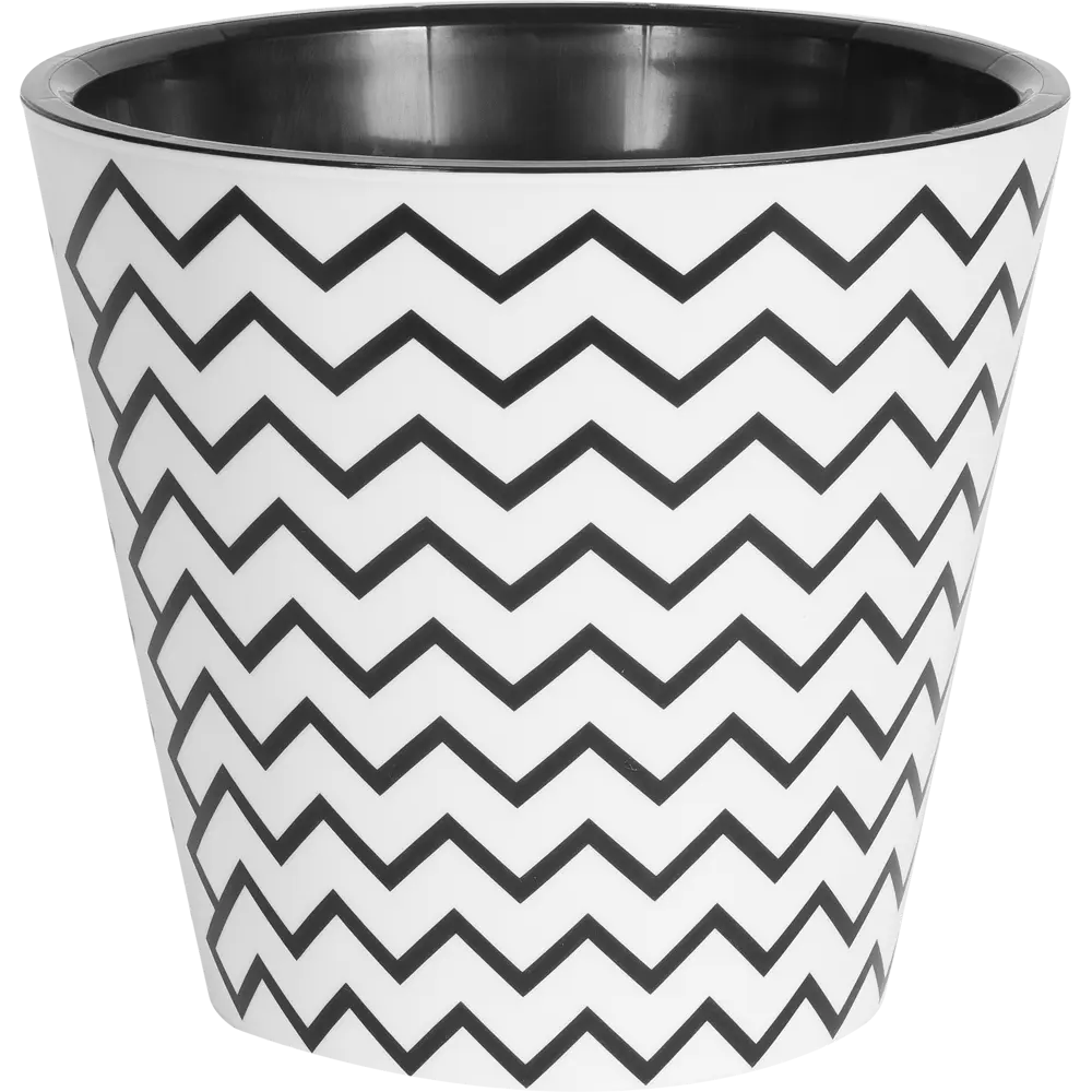 Горшок цветочный Ingreen Фиджи Зигзаг ø20 h18.3 см v4 л пластик чёрный/белый STLM-2114762