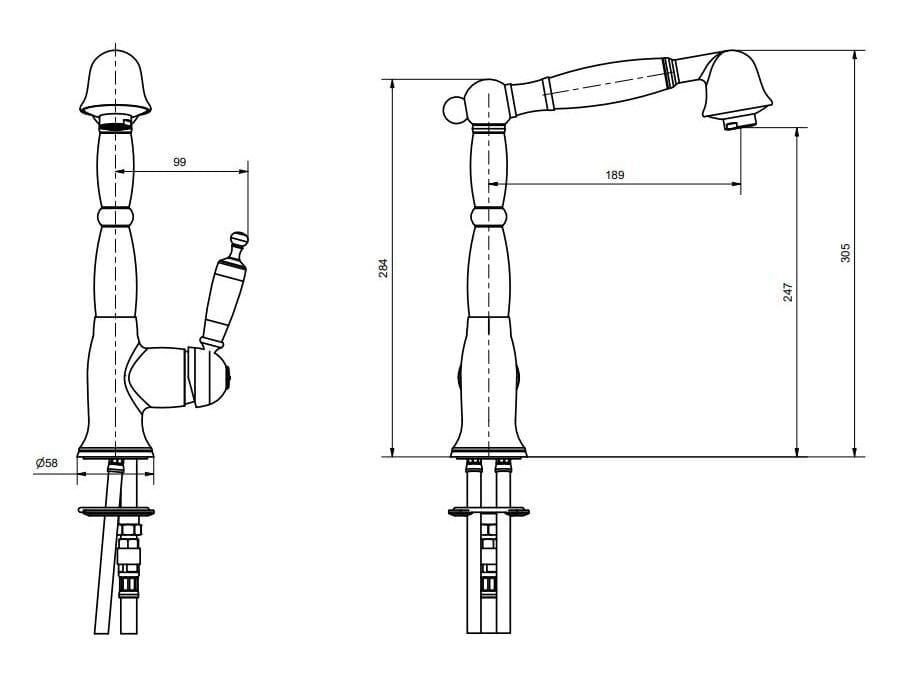 Смеситель для кухни из хромированной латуни со съемным ручным душем Bugnatese Оксфорд ARCH-00025141 - Вид №2