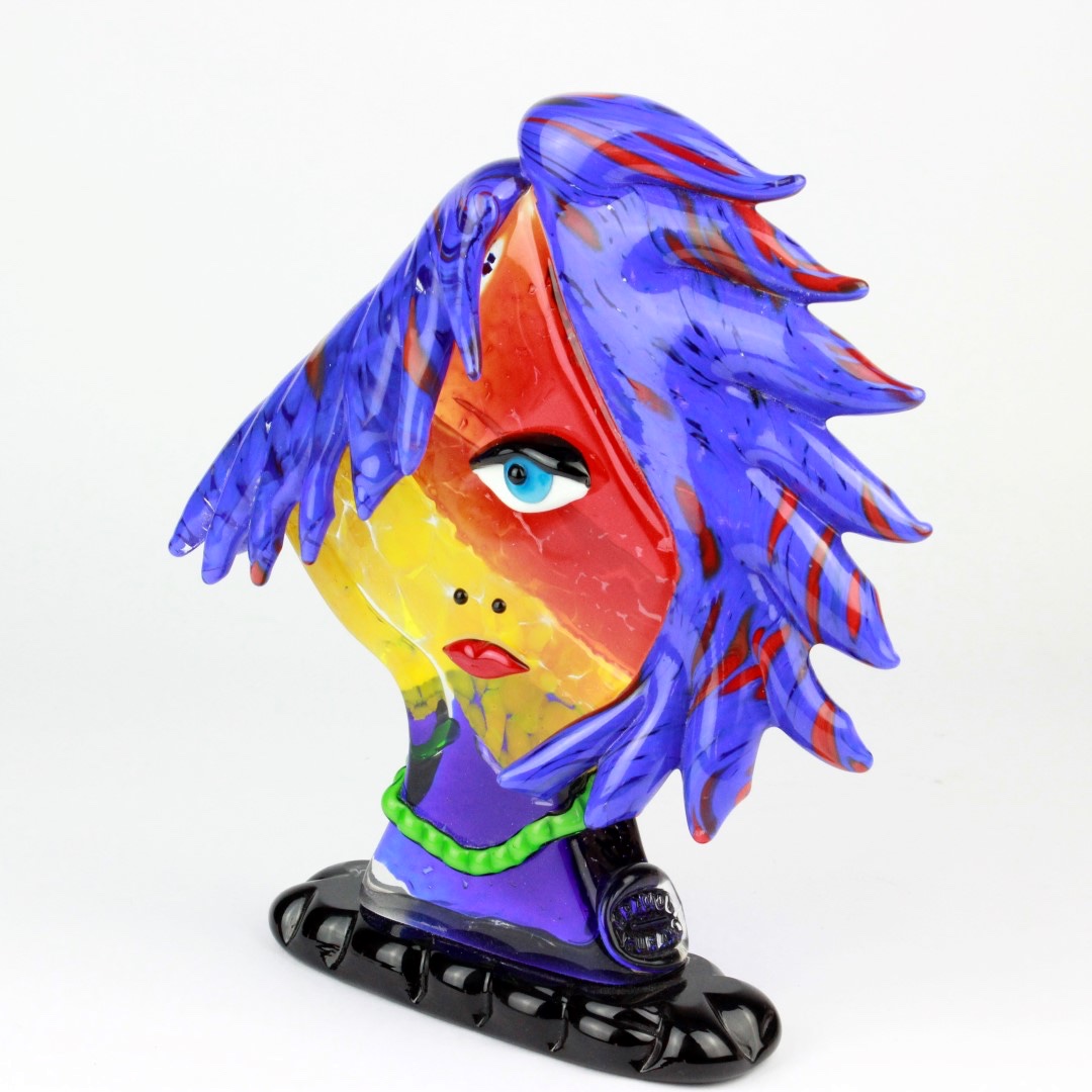 1814 ORIGINALMURANOGLASS Скульптура Лицо женщины-эмо - современное абстрактное искусство - муранское стекло 7 см PICASSO - Вид №1