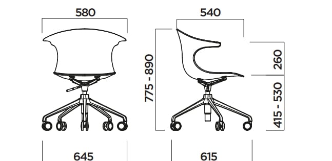 Регулируемый по высоте стул из полипропилена с колесами Infiniti моно петля ARCH-00108615 - Вид №4