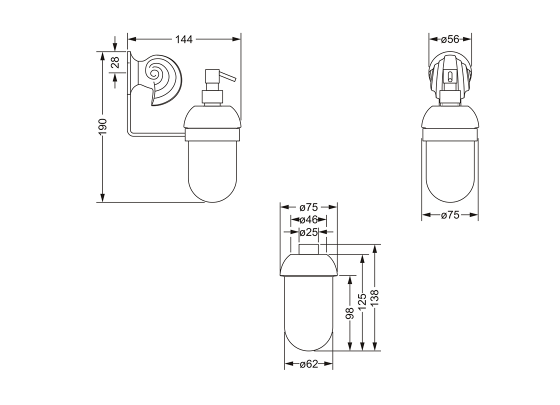 Дозатор для жидкого мыла с настенным держателем JOERGER Muschel 601.00.006.000 - Вид №1