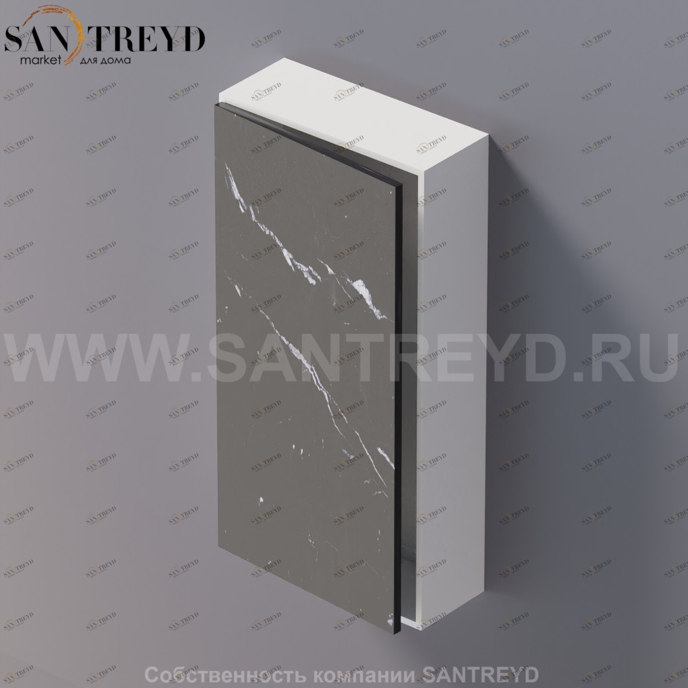 LIFT Модульный шкаф 80 см с левой дверью на доводчиках. Модули могут располагаться горизонтально и вертикально. Отделка: белая краска и черный мрамор. AMOB052NMLZSX Agape