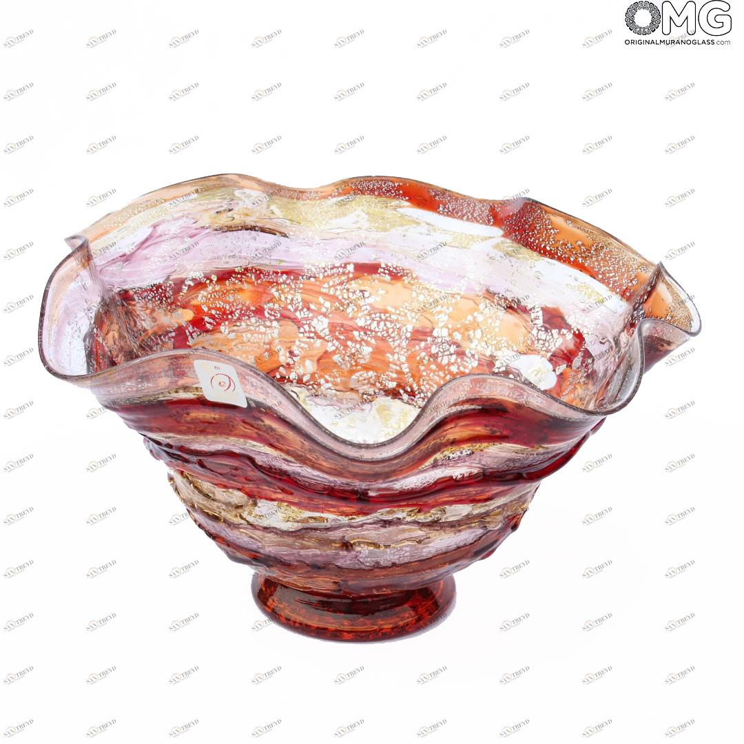 2001 ORIGINALMURANOGLASS Янтарная чаша сбруффи Алексис - муранское стекло OMG 25 см 