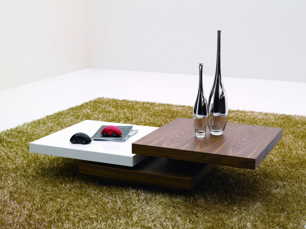 Журнальный столик деревянный с двумя уровнями Vision 1 PUSHA PUSHA 062924 Белый;коричневый  - Вид №1