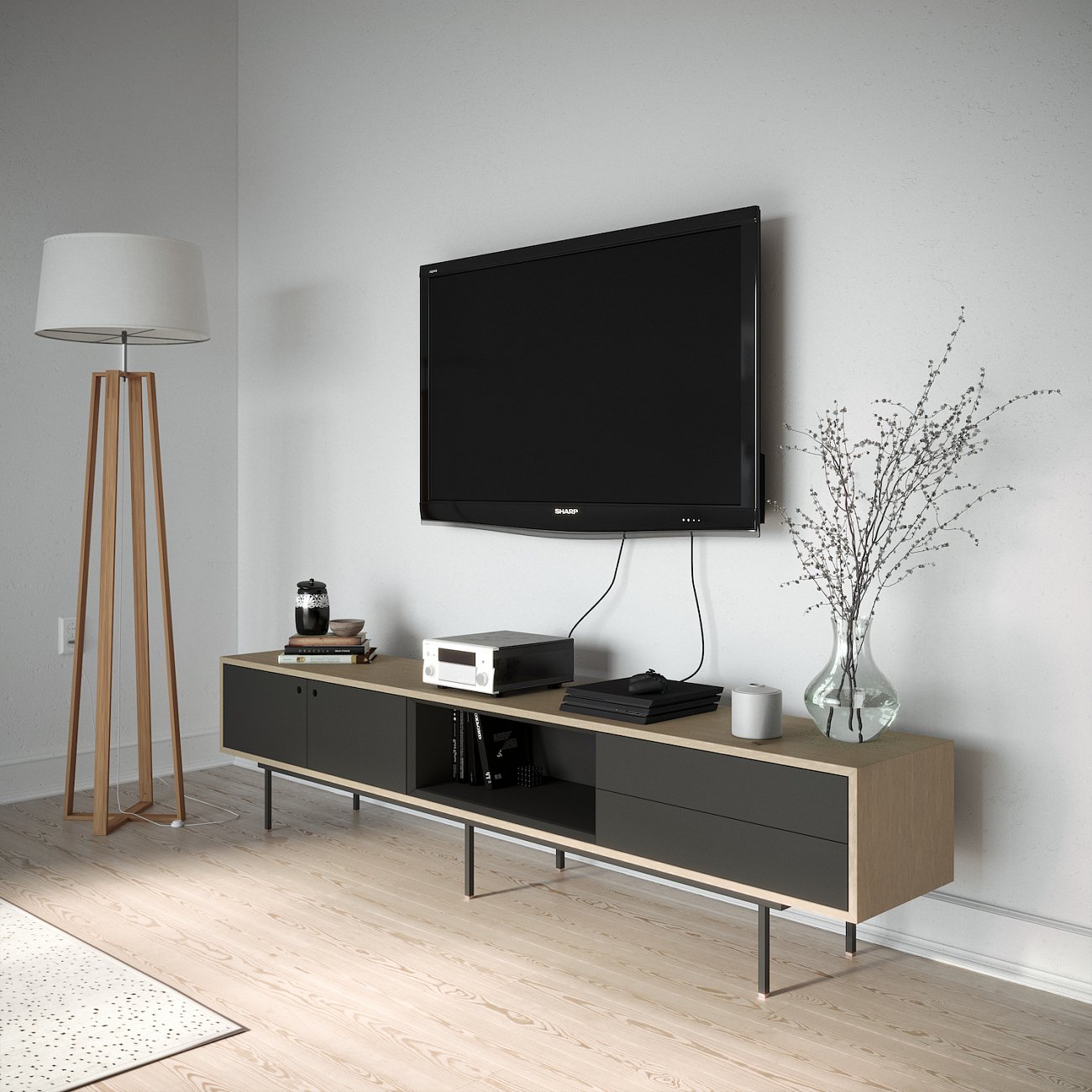 Тумба под телевизор длинная черная Ultra BRAGIN DESIGN  256525 Бежевый;черный  - Вид №1