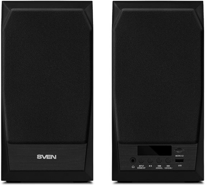 SV-014018 mc-10, чёрный, акустическая система 2.0, мощность 2x25вт (rms), fm-тюнер, usb/microsd, дисплей, пульт ду, bluetooth Sven Santreyd 