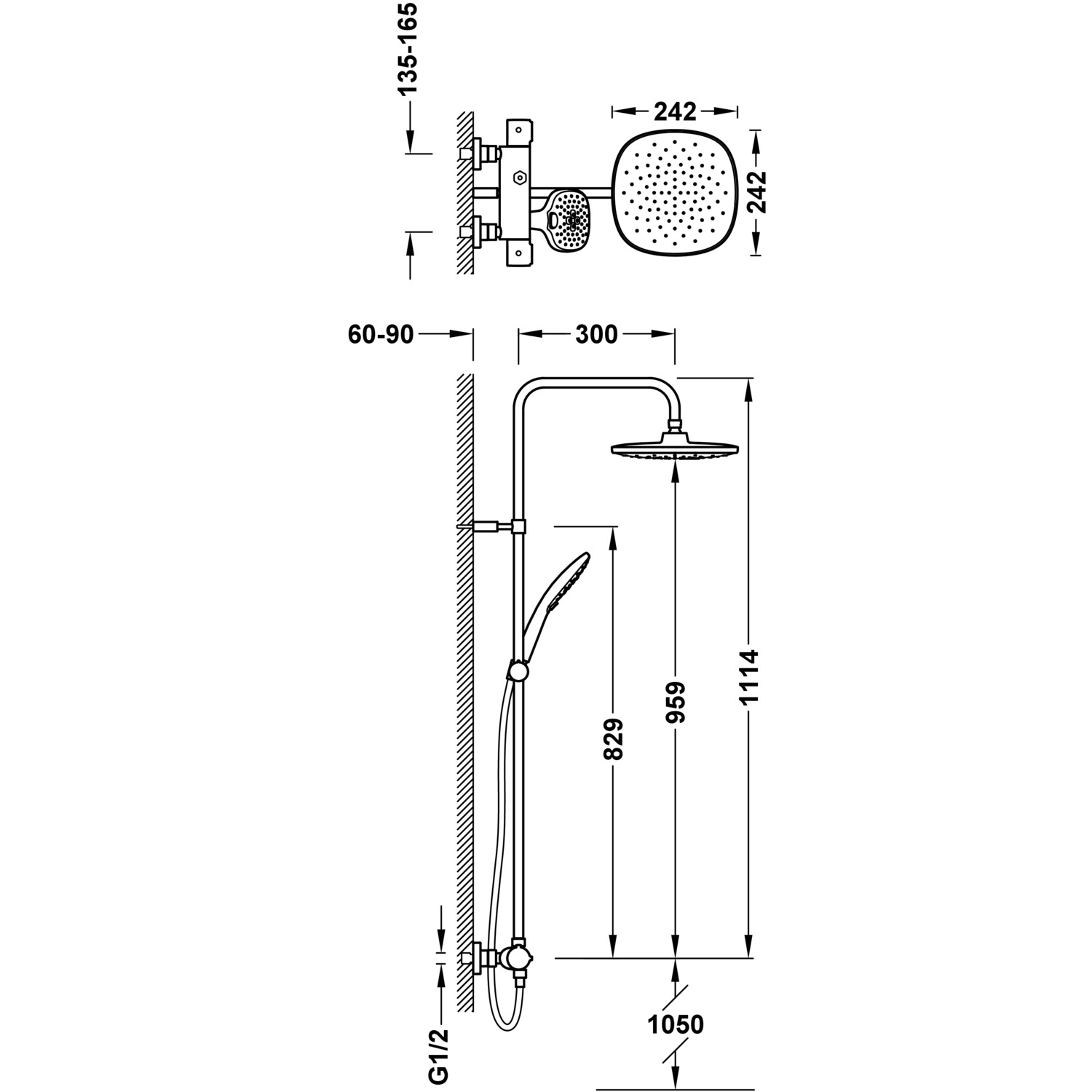 CANIGÓ 2-полосный настенный термостатический смеситель для душа-21739301 TRES Canigo - Вид №1