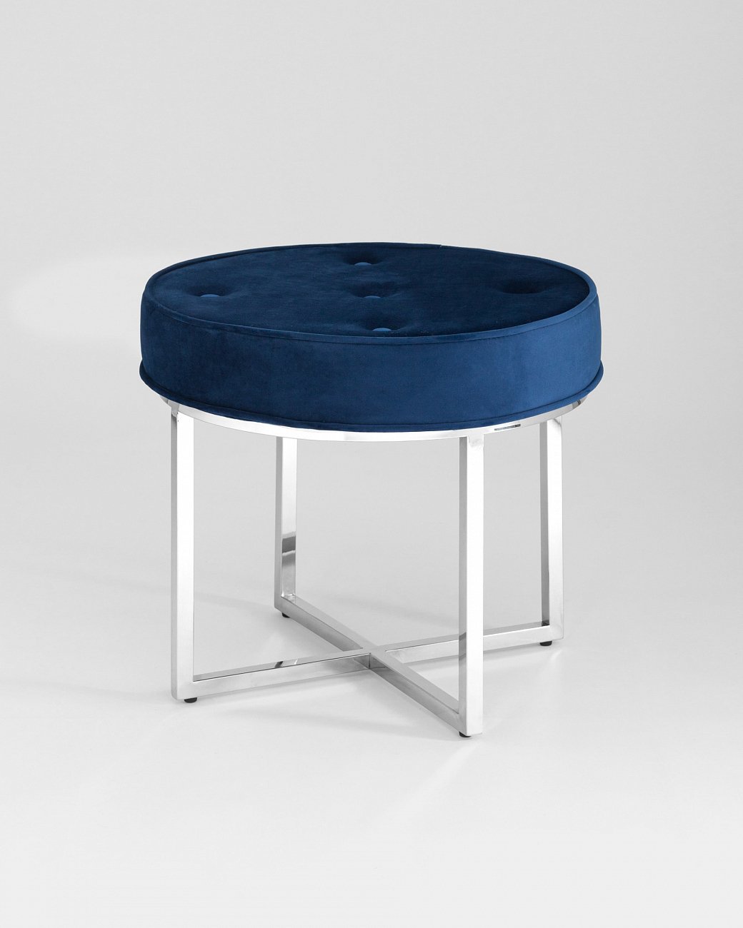 Пуфик круглый синий велюровый на стальных ножках "Сапфир" STOOL GROUP  00-3958857 Синий;хром  - Вид №1