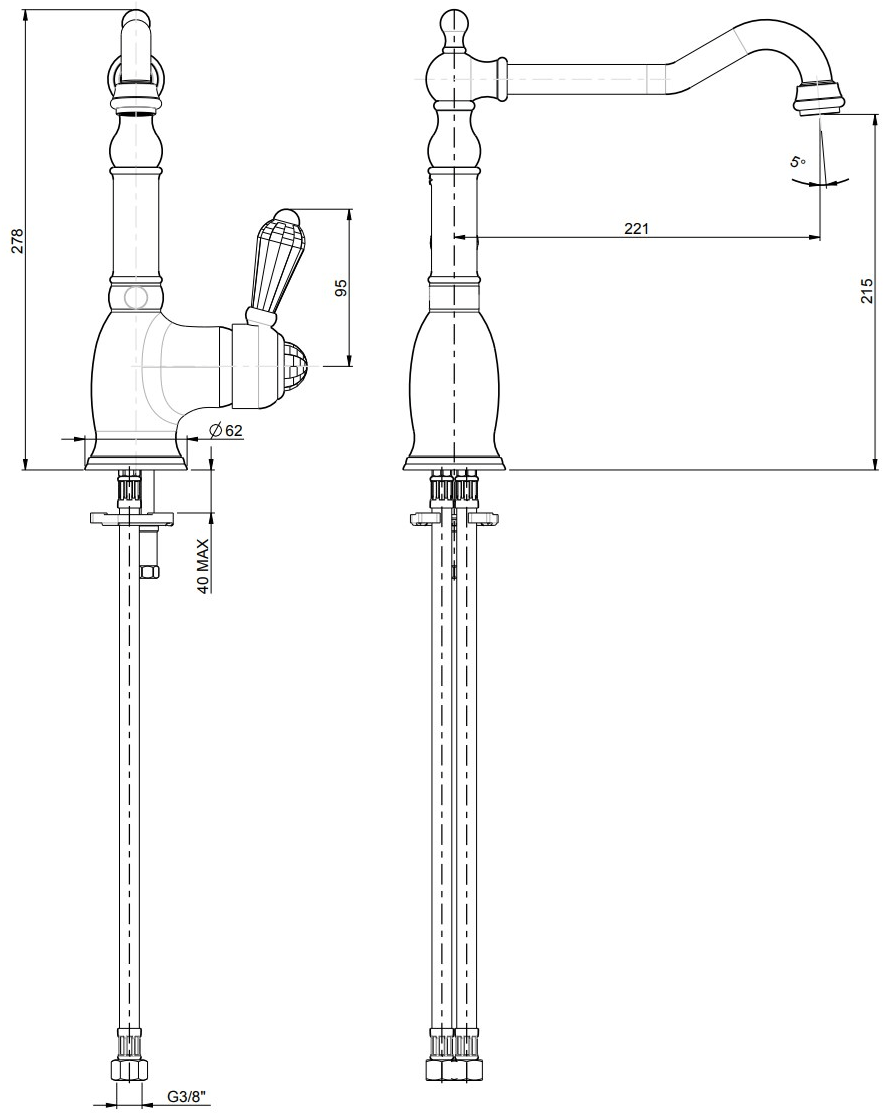 Rubinetterie Frattini Раковина на одно отверстие со старинным изливом Morgan suite sun-id-1512423 - Вид №1