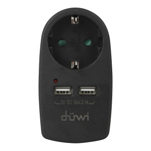 90862094 Разветвитель 1 розетка 2 USB с заземлением 16 A цвет черный STLM-0414065 DUWI