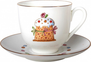 10565013 Императорский фарфоровый завод Чашка с блюдцем "Пасха и Кулич" "Ландыш" Фарфор костяной