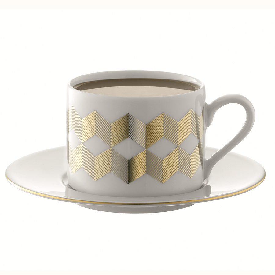 P034-11-146 Набор чашек с блюдцами signature, chevron, 4 шт, 250 мл, золото LSA International  - Вид №5