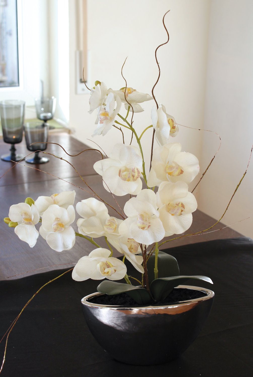 2625 778 a3 Искусственная орхидея Phalaenopsis, 2-х кратная, в керамическом горшке, 54 см, real touch, бежево-белая H-andreas  - Вид №6