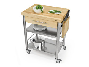 Отдельно стоящий кухонный модуль из нержавеющей стали и дерева