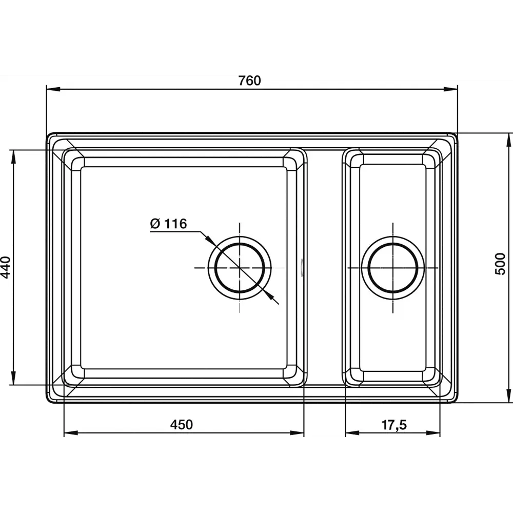 Кухонная мойка DELINIA с двумя чашами 76×50 см из кварцевого композита 87810903 Мойка врезная STLM-1384598 - Вид №5