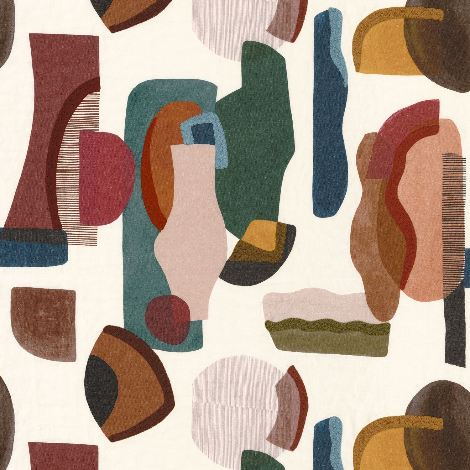 Многоцветная льняная вышитая ткань для штор Casamance Machaya ARCH-00130369 - Вид №6